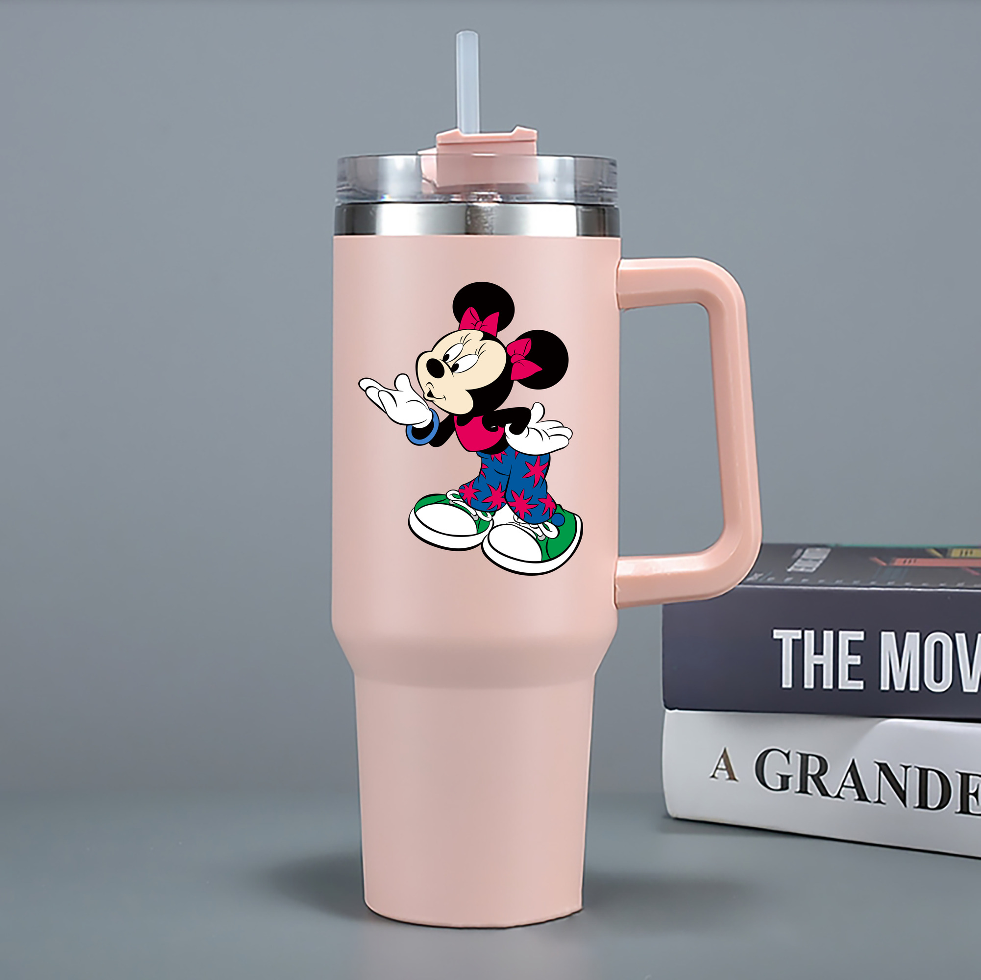 （画像用） ミッキーマウス Mickey Mouse 1200mL車用タンブラー - クリスタルステッカー（プラスチックストロー付き）